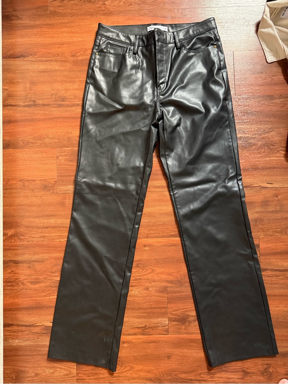 Zara Black Faux Leather Straight-Leg Pants